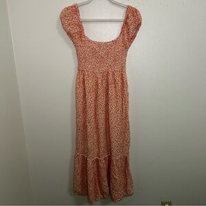 Aeropostale orange and pink floral smocked bust top